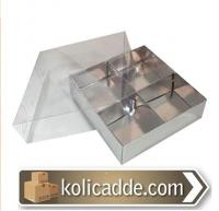 Altı Gumus Karton Ustu Asetat İçi 4 Bolmelı Kutu 15x15x3 cm