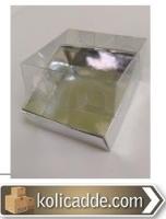 Alt Gümüş Karton Kutu Üst Asetat Kapak 7x7x5 cm.