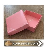 Karton Kapaklı Mermer Desenli Pembe Kutu 8x8x3 cm