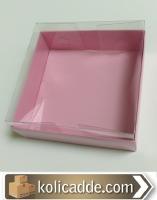 Pembe Karton Kutu Asetat Kapak 12x12x3 cm