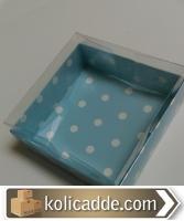 Puanlı Mavi Karton Kutu Asetat Kapak 12x12x4 cm