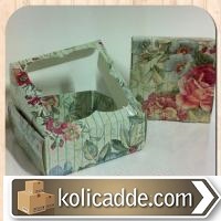 Asetat Pencereli Çiçekli Karton Kutu 8x8x3 cm