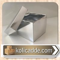 Karton Kapaklı Kutu 8x8x6,5 cm Gümüş Renkli-KoliCadde