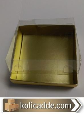 Asetat Kapaklı Gold Kutu 9x12x3 cm.-KoliCadde