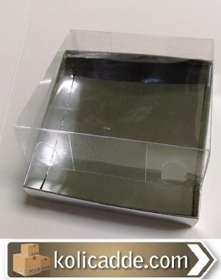 Asetat Kapaklı Gümüş Kutu 8x8x2 cm.-KoliCadde