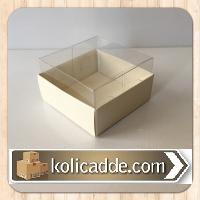 Altı Krem Karton Şeffaf Kapaklı Asetat Kutu 5x5x3 cm