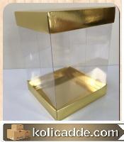 Asetat Kutu Altı Üst Metalize Altın Renk Karton Ortası Asetat 15x15x20