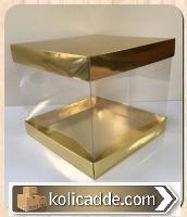 Altı Üstü Metalize Altın Renk Karton Ortası Şeffaff Asetat Kutu 20x20x