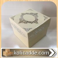Krem Karton Üzerine Gümüş Saray Desenli Karton Kutu 8x8x6,5 cm-KoliCad
