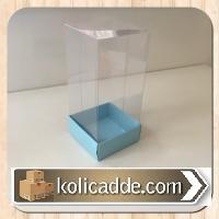 Altı Mavi Karton Şeffaf Kapaklı Asetat Kutu 5x5x8 cm-KoliCadde