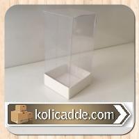 Altı Beyaz Kartondan Şeffaf Kapaklı Asetat Kutu 5x5x8 cm-KoliCadde