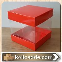 Asetat Kutu Altı Üst Kırmızı Karton Ortası Asetat 12x12x12 cm-KoliCadd