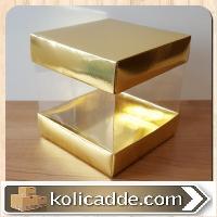 Asetat Kutu Altı Üst Metalize Altın Renk Karton Ortası Asetat 12x12x12