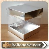 Asetat Kutu Altı Üst Metalize Gümüş Karton Ortası Asetat 12x12x12 cm-K