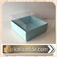 Altı Mavi Karton Üstü Şeffaf Asetat Kutu 8x8x4 cm-KoliCadde