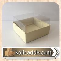Altı Krem Karton Üstü Şeffaf Asetat Kutu 8x8x4 cm-KoliCadde
