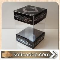 Alt Üst Siyah Karton Üzerine Gümüş Saray Desenli Ortası Şeffaf Asetat 
