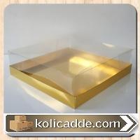 Asetat Kapaklı Altı Metalize Altın Renk Kutu 35x35x10 cm.-KoliCadde