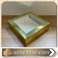 Metalize Altın Renk Karton Ortası Şeffaf Pencereli Asetat Kutu 20x20x5