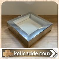 Metalize Gümüş Karton Ortası Şeffaf Pencereli Asetat Kutu 20x20x5 cm.-