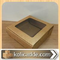 Alt Kraft Karton Ortası Şeffaf Pencereli Asetat Kutu 10x10x3 cm.-KoliC