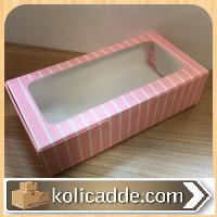 Pembe Beyaz Çizgili Karton Ortası Şeffaf Pencereli Asetat Kutu 20x10x5