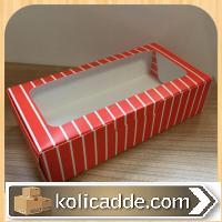 Kırmızı Beyaz Çizgili Karton Ortası Şeffaf Pencereli Asetat Kutu 20x10