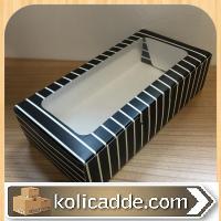 Siyah Beyaz Çizgili Karton Ortası Şeffaf Pencereli Asetat Kutu 20x10x5 cm.