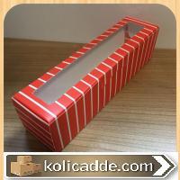 Asetat Pencereli Kırmızı-Beyaz Çizgili Karton Kutu 5x20x5 cm.-KoliCadd