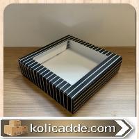 Şeffaf Pencereli Büyük Siyah-Beyaz Çizgili Kutu 20x20x5 cm-KoliCadde