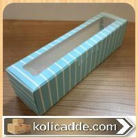 Asetat Pencereli Mavi-Beyaz Çizgili Karton Kutu 5x20x5 cm.-KoliCadde