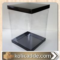 35x35x50 cm Altı ve Üstü Siyah Karton Ortası Şeffaf Asetat Kutu-KoliCa