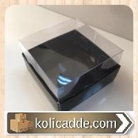 Altı Siyah Kartondan Şeffaf Kapaklı Asetat Kutu 6x6x3,5 cm-KoliCadde