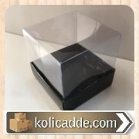 Altı Siyah Kartondan Şeffaf Kapaklı Asetat Kutu 6x6x6 cm-KoliCadde