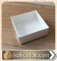Altı Beyaz Karton Şeffaf Kapaklı Asetat Kutu 5x5x2,2 cm-KoliCadde