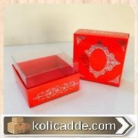 Asetat Kapaklı Altı Kırmızı Karton Üzerine Gümüş Saray Desenli Kutu 8x