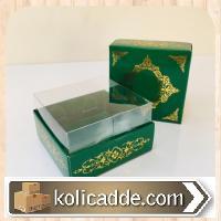 Asetat Kapaklı Yeşil Karton Üzerine Altın Saray Desenli Kutu 8x8x4 cm-