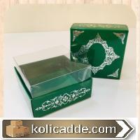 Asetat Kapaklı Altı Yeşil Karton Üzerine Gümüş Saray Desenli Kutu 8x8x