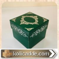 Yeşil Karton Üzerine Gümüş Saray Desenli Karton Kutu 8x8x6,5 cm-KoliCa