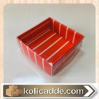 Üstü Şeffaf Asetat Altı Karton Üzerine Kırmızı Beyaz Çizgili Asetat Ku