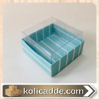 Üstü Şeffaf Asetat Altı Karton Üzerine Mavi Beyaz Çizgili Asetat Kutu 