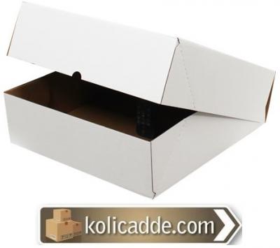 Beyaz Kilitli Karton Kutu 40x40x12 cm.-KoliCadde