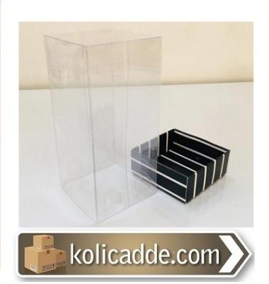 Altı Siyah Beyaz Çizgili Üstü Asetat Kutu 5x5x9 cm-KoliCadde