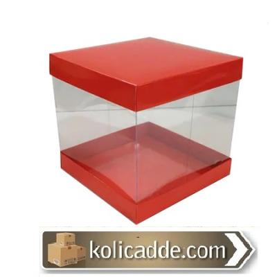 Asetat Gövdeli Çift Taraflı Kırmızı Kutu 15x15x20 cm-KoliCadde