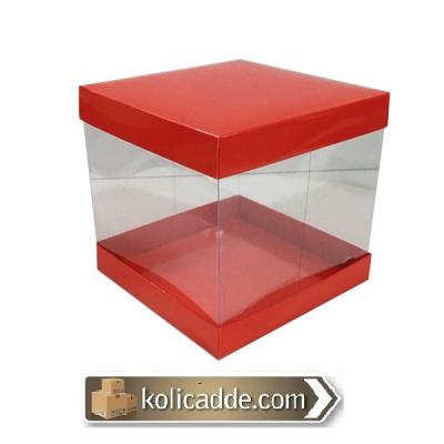 Asetat Gövdeli Çift Taraflı Kırmızı Kutu 20X20X17.5 cm-KoliCadde