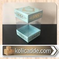 Asetat Gövdeli Çift Taraflı Gold Desenli Mavi Karton Kutu 8x8x12 cm.-K