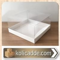 Asetat Kapaklı Beyaz Karton kutu 20x20x8 cm-KoliCadde