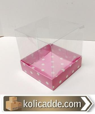 Asetat Kutu Puanlı Pembe Karton 10x10x12 cm