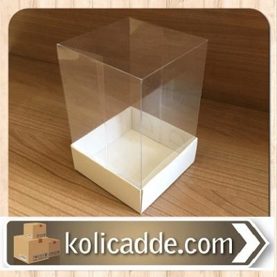 Asetat Kapaklı Beyaz Kutu 8x8x12 cm.-KoliCadde