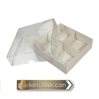 Asetat Kapaklı Beyaz Kutu 4 Bölmeli 10x10x3-KoliCadde